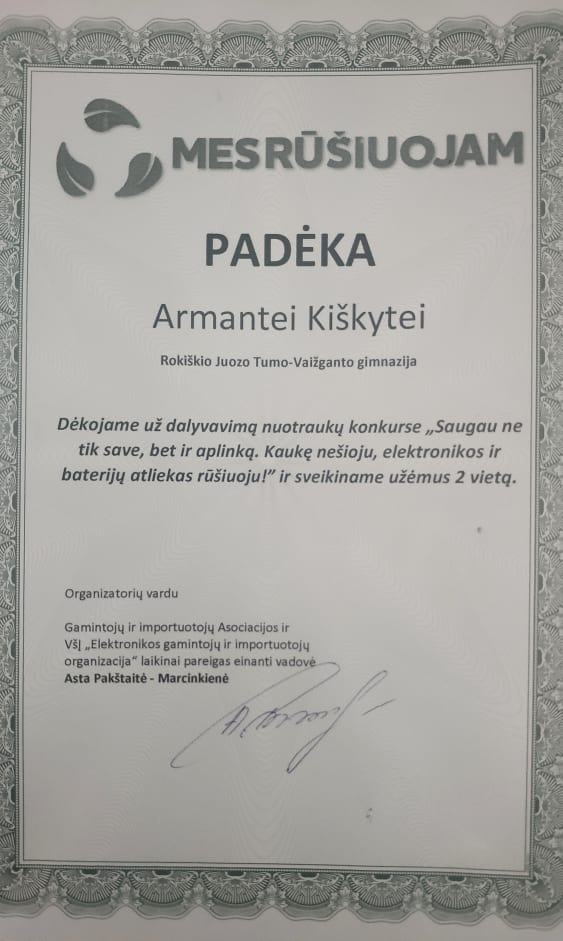 Padėka Armantei Kiškytei